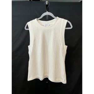 EVEREVE Cream Ribbed Knit Sleeveless Sweater Tank Top Women's Medium